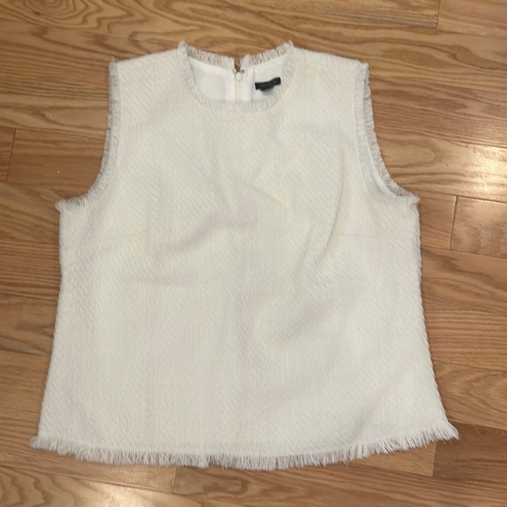 Ann Taylor Cream Fringe Trim Sleeveless Tweed Shell Line New Sz XL